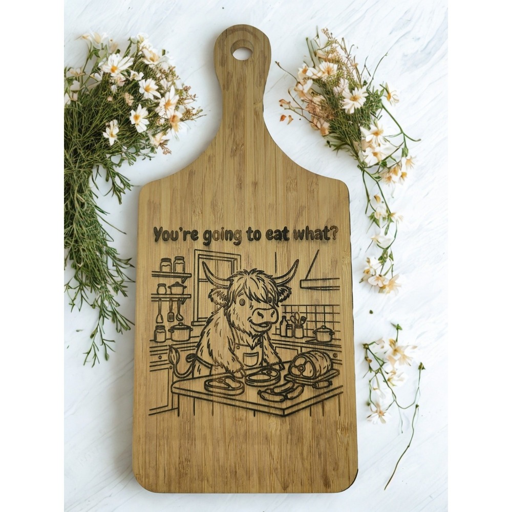 Highland Cow Charcuterie Board Bamboo Cutting Board Farmhouse Decor 11x5